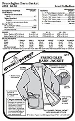 858 GREEN PEPPER FRENCHGLEN BARN JACKET, COLLAR PATTERN XS-XX LARGE UNCUT